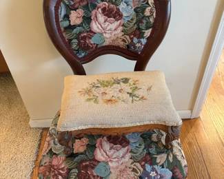 Parlor Chair and Needlepoint Foot Stool