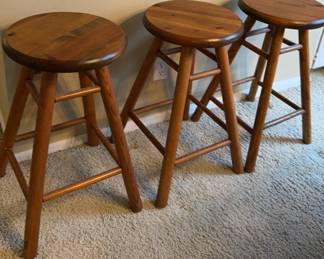 Three Wooden Swivel Bar Stools