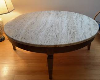 Mid Century Modern Wooden Table With Marble Top