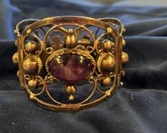 Mexico Silver And Amethyst Cabochon Bracelet