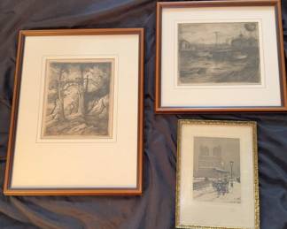 Alfred Schroff Etchings Fish Wharf of Monterey More