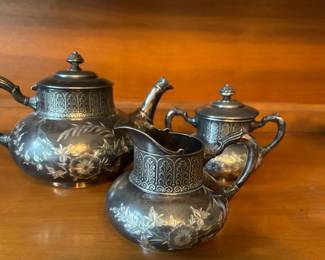James W Tufts Quadruple Plate Teapot Creamer And Sugar Bowl