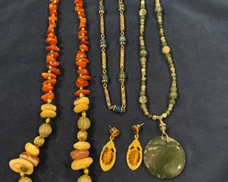 Agate Beaded Necklace And Other Polished Stone Necklaces