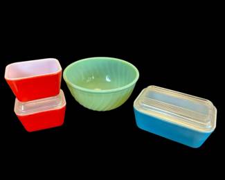 Jadeite Fire King Swirl Bowl And Pyrex Refrigerator Dishes
