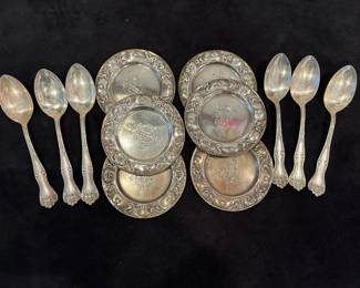 Stering Silver Teacup Saucers And Teaspoons