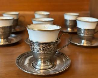 Rosenthal Demitasse Teacups With Sterling Silver Holders And Saucers