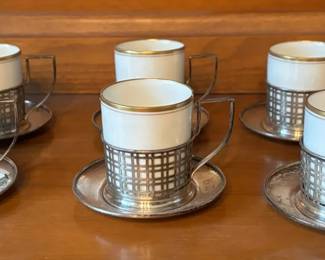 LS S Limoges Demitasse Teacups And Sterling Saucers And Holders