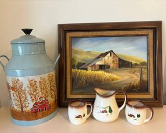 Barn Themed Decor And Art Oil Painting Painted Milk Can And More