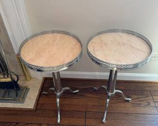 Pair of Vintage Chrome, Brass, and Marble Telescoping Guéridon Side Tables.