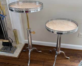 Pair of Vintage Chrome, Brass, and Marble Telescoping Guéridon Side Tables.