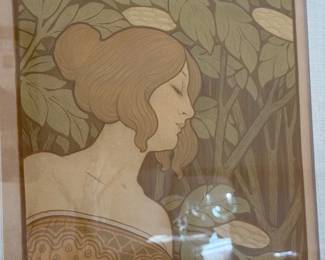 "Le Sereau" by Paul Berthon, Framed Original Color Lithograph.