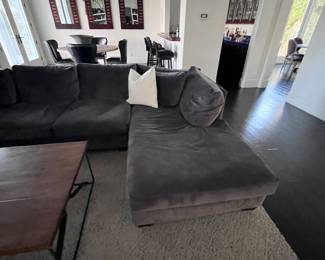 Grey performance velvet sectional sofa with chaise  custom made with down filling mix 
