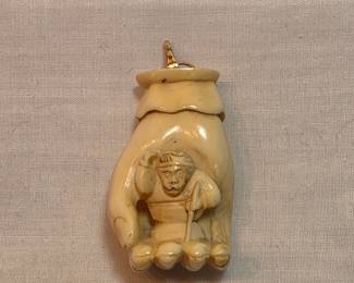 Antique Ivory Or Bone Pendant With 14k Gold Clasp 