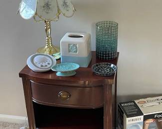 Nightstand, Touch Lamp, Sound Machine and Items