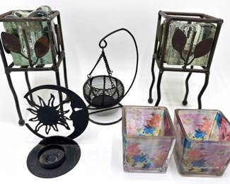 Votive Candle Holders: Mexican Wrought Iron With Glass Inserts, Hanging Wire Basket, Moon & More
Lot #: 125