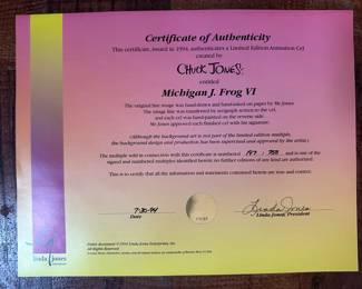 1994 Michigan J. Frog Chuck Jones Warner Bros Animation Cel With Certificate Of Authenticity
Lot #: 61