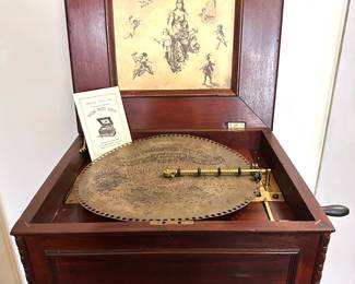 Antique 1890s Regina Disc Music Box In Mahogany Inlaid Cabinet, Model 11 For 12.5 Inch Discs, Numbered 69107
Lot #: 5
