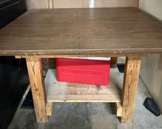 Rustic Wooden Workbench with Lower Shelf