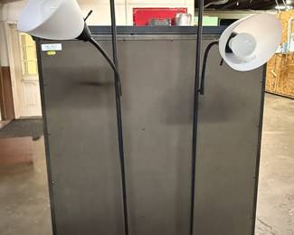 Black Torchiere Floor Lamps with Adjustable Gooseneck Light and White Shades 