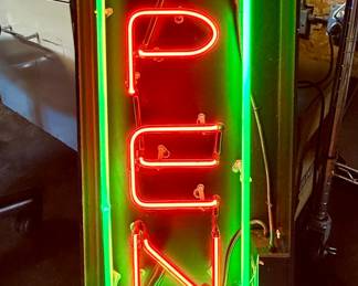 Neon "OPEN" Sign with Red Lettering and a Green Border by JantecNeon
