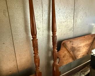 Vintage Carved Four-Poster Bed Frame