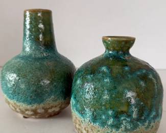 Green and Blue Textured Stoneware Vases