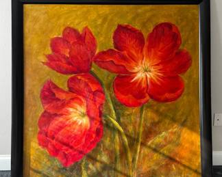 Large framed poppy painting signed by Becky C. from Brown Squirrel Furniture