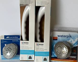 Moen Hand Grips, Glacier Bay 3-Function Showerhead and Waterpik 5-Setting Showerhead