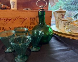 Empoli Style Blown Green Glass Wine Decanter