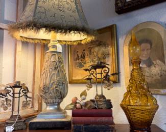lamps, books, decanter
