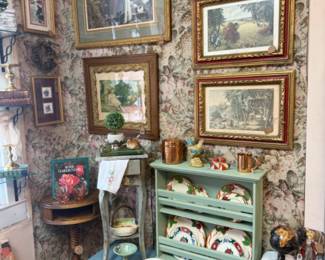 framed art, tables, dishes