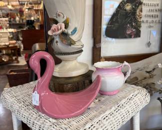 swan figurine, beautiful antique lamp