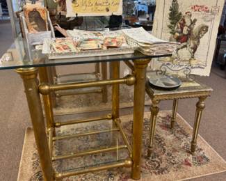 brass and glass side table