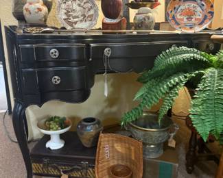 beautiful black lacquer desk with silver knobs