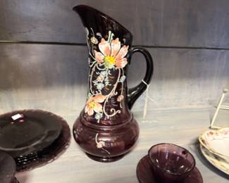 hand painted purple pitcher