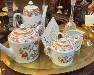Tea set and brass tray