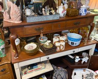 vintage coffee tables, bowls, figurines, book ends