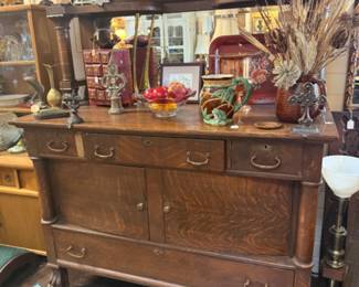 antique tiger oak buffet sideboard