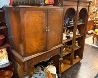 antique furniture, bookshelves, books