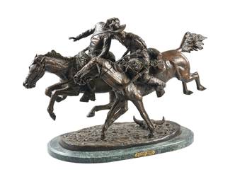 After Frederic Remington, "The Wounded Bunkie", bronze recast