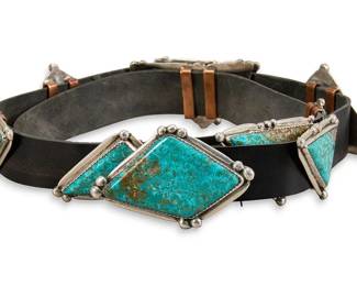 Modernist Sterling Turquoise Concho Belt