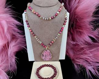 Bohemian Rhodonite Necklace Garnet Bracelet  Tested