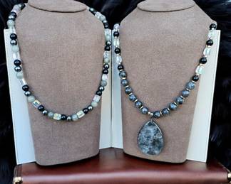 Larvikite Hematite Necklaces With Teardrop Larvikite Pendant  Tested