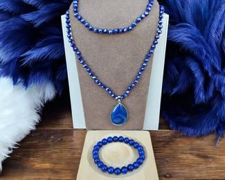  02 Elongated Lapis Lazuli Teardrop Necklace Bracelet  Tested