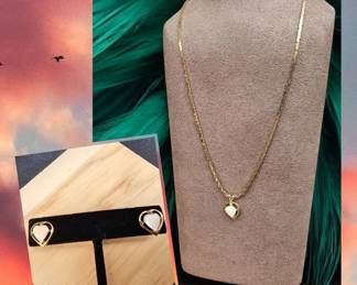 Vintage Delicate Heart Necklace With Matching Earrings 