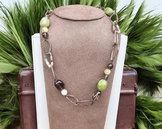Sterling Silver Silpado Necklace Jade, Smoky Quartz  Citrine 