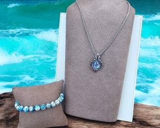 Lotus Moonstone Necklace Azurite Bracelet