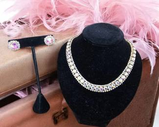 Iridescent Aurora Borealis Chocker Necklace Earrings