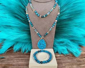 Southwestern Turquoise Teardrop Necklace Blue Apatite Bracelet