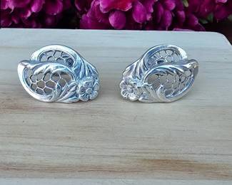 Danecraft Sterling Silver Vintage Floral Clip On Screw Back Earrings
